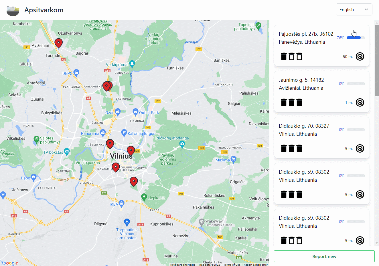 Reporting a new polluted location on Apsitvarkom